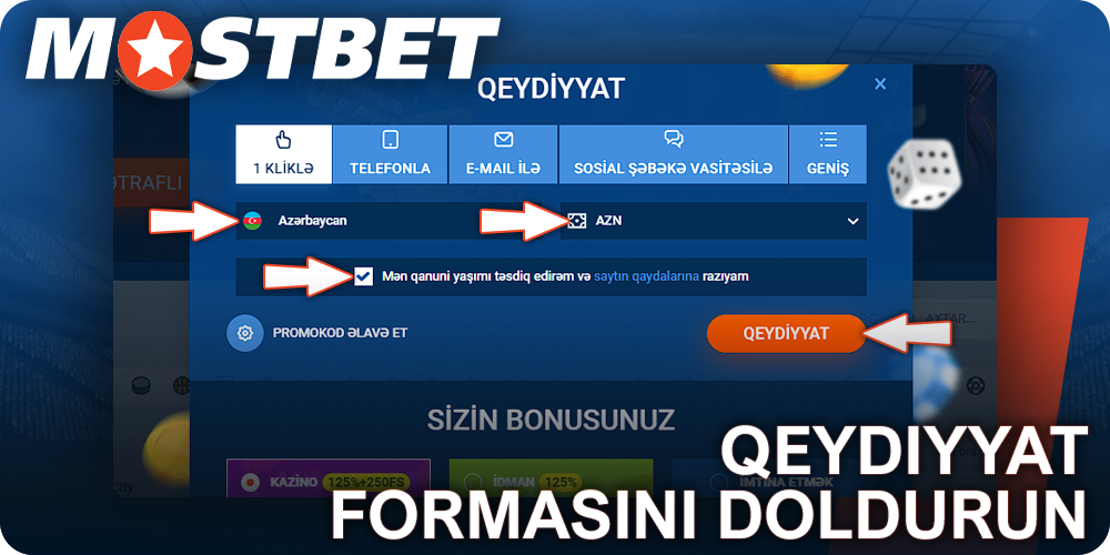 Mostbet-də qeydiyyat formasının bütün sahələrini doldurun